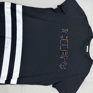 Iceberg Black Tee with White Stripes and Colorful Logo